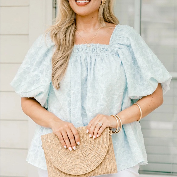 Chic Soul Tops - New Elegant Light Blue Plus Women's Top